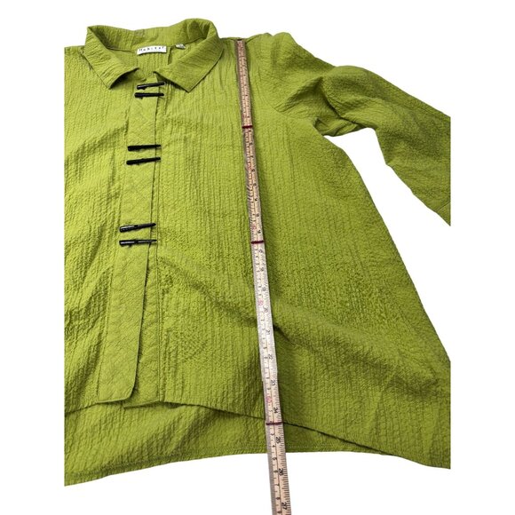 Habitat Lime Green Textured Blouse Size L With Button Loop Closures & Collar - Picture 7 of 11